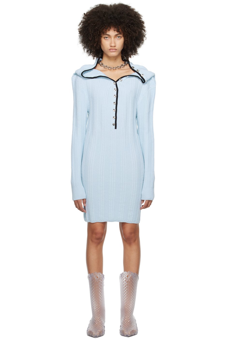 Y/Project - Robe courte bleue à collier amovible et à effet ruché