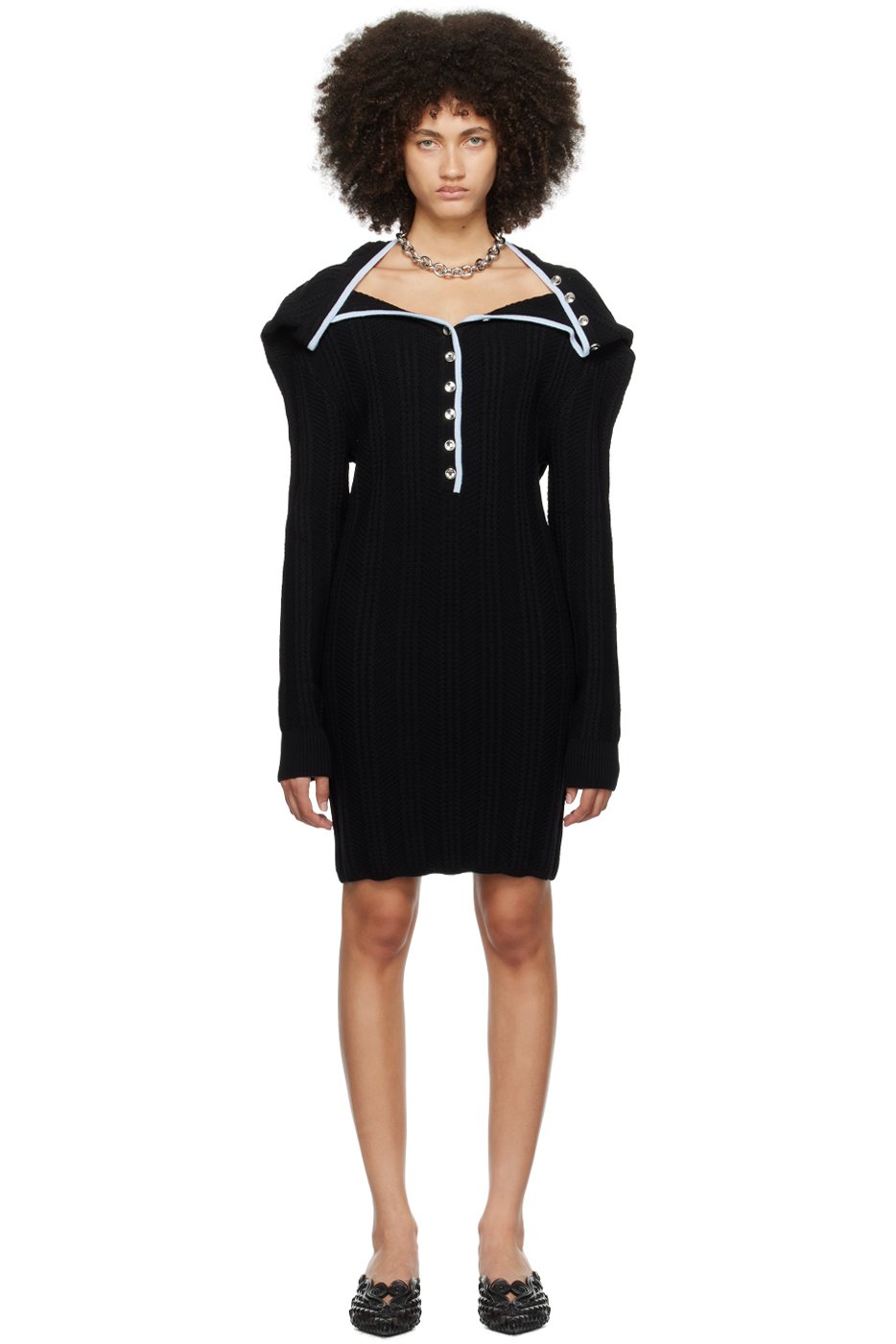 Y/Project - Robe courte noire à collier amovible et à effet ruché