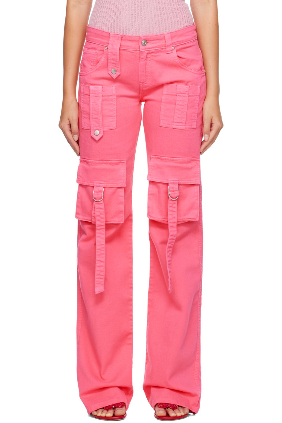 Blumarine - Pantalon cargo rose à pattes coulissantes