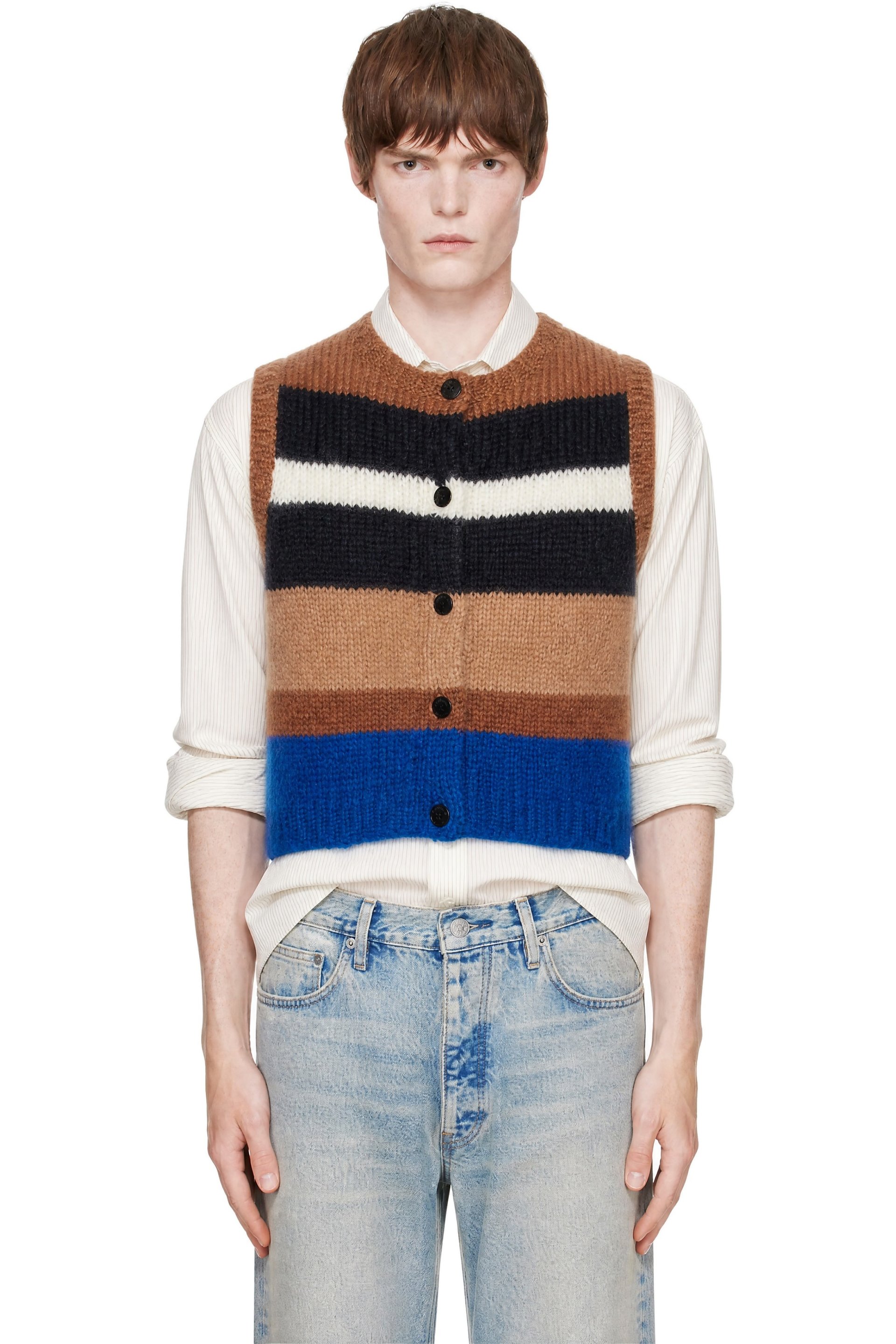 Cordera - Brown Striped Waistcoat Cardigan