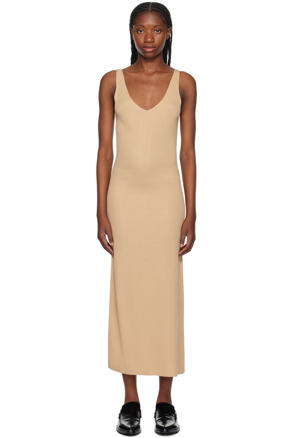 JOSEPH - Robe longue beige à col en V