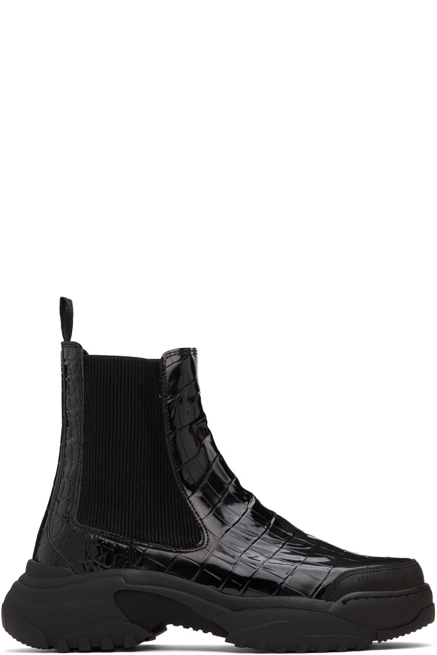 GmbH - Black Croc Embossed Chelsea Boots