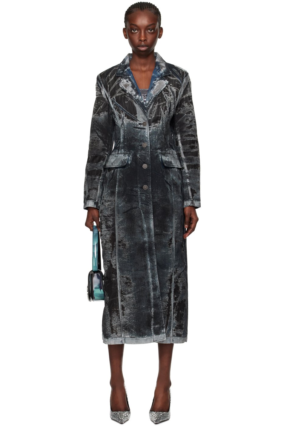 Diesel - Manteau Pia-Fse noir et bleu en denim