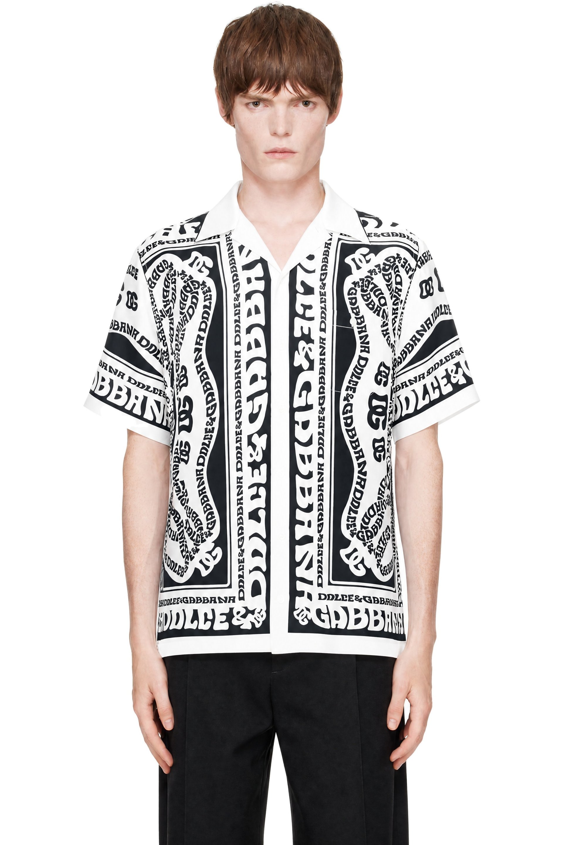 Dolce&Gabbana - White & Navy Marina-Print Silk Shirt