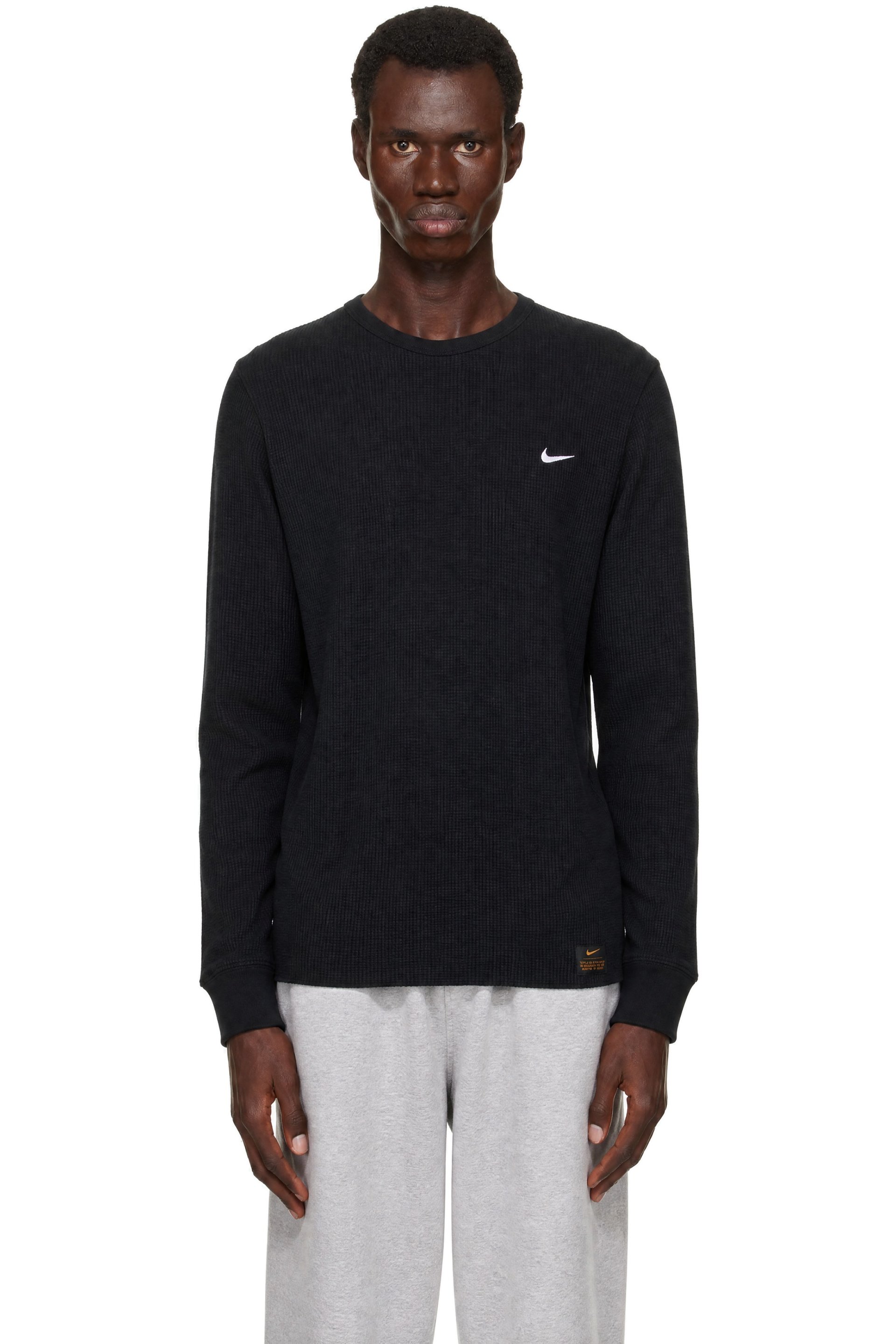 Nike - T-shirt à manches longues noir en tricot gaufré