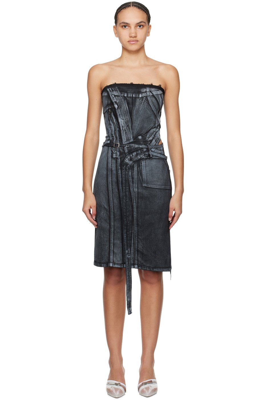 Ottolinger - Robe courte noire en denim à ceinture