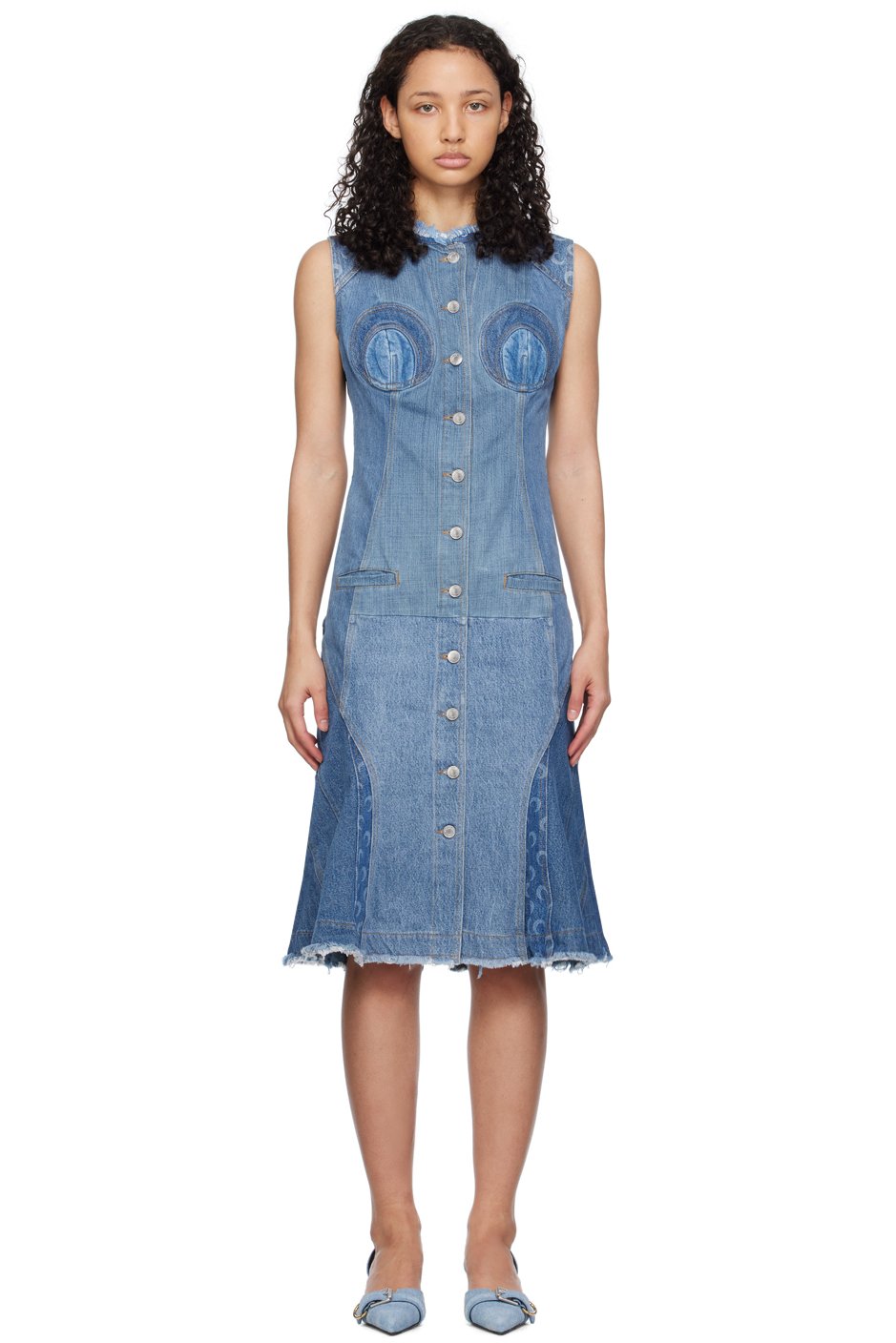 Marine Serre - Robe midi bleue en denim régénéré - Gold Line