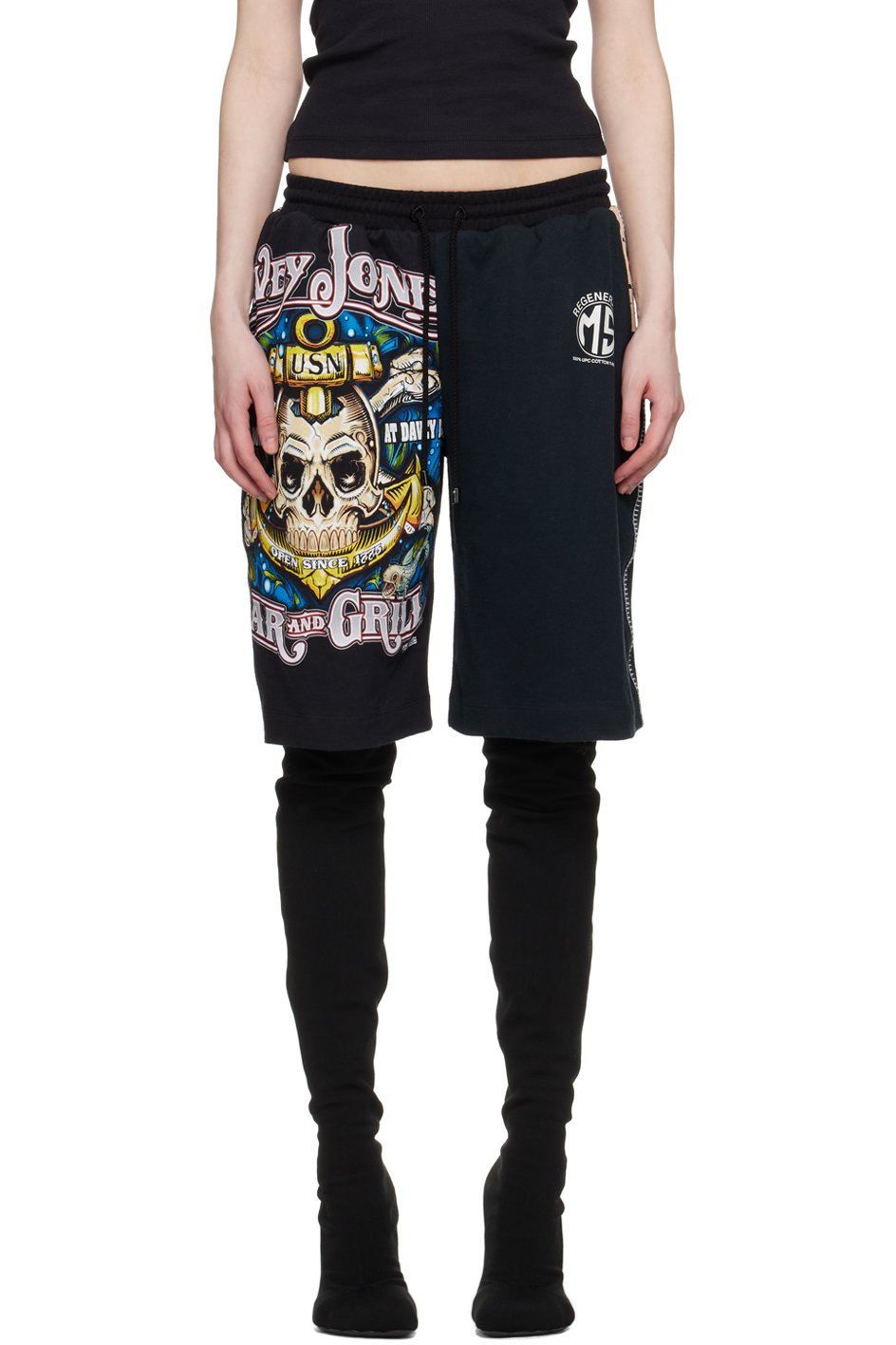 Marine Serre - Short noir à motifs et texte imprimés - White Line
