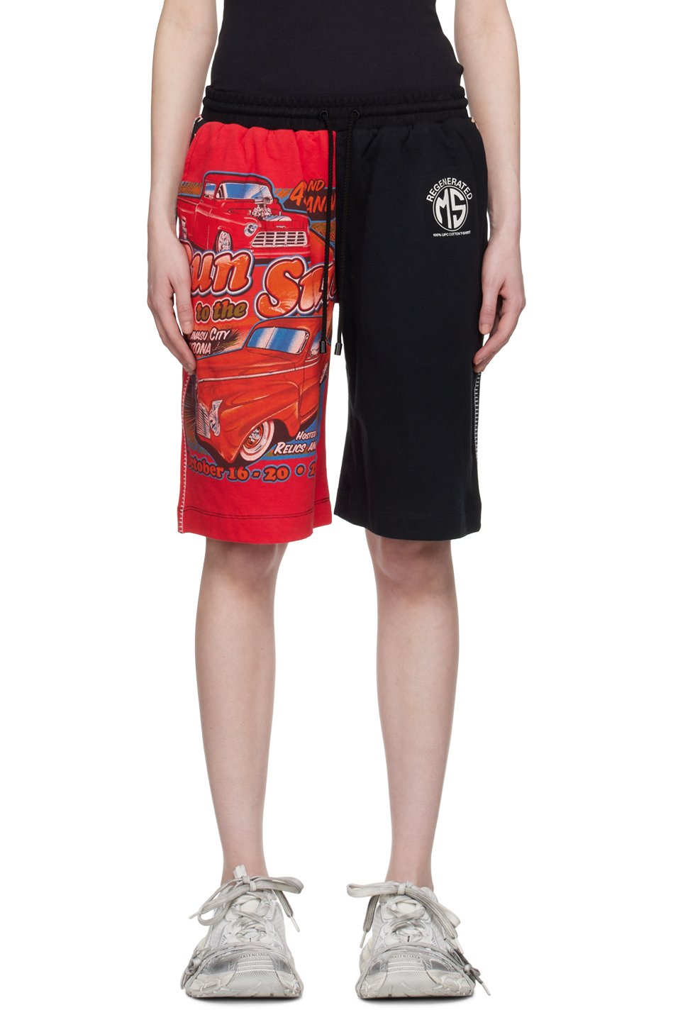 Marine Serre - Short rouge et noir à motifs et texte imprimés - White Line