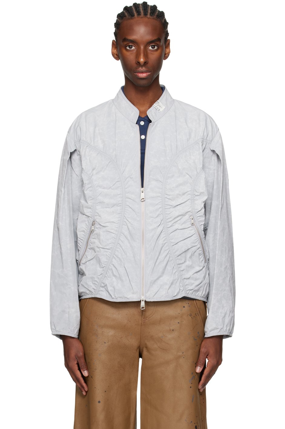 ADER error - Gray Ruched Bomber Jacket