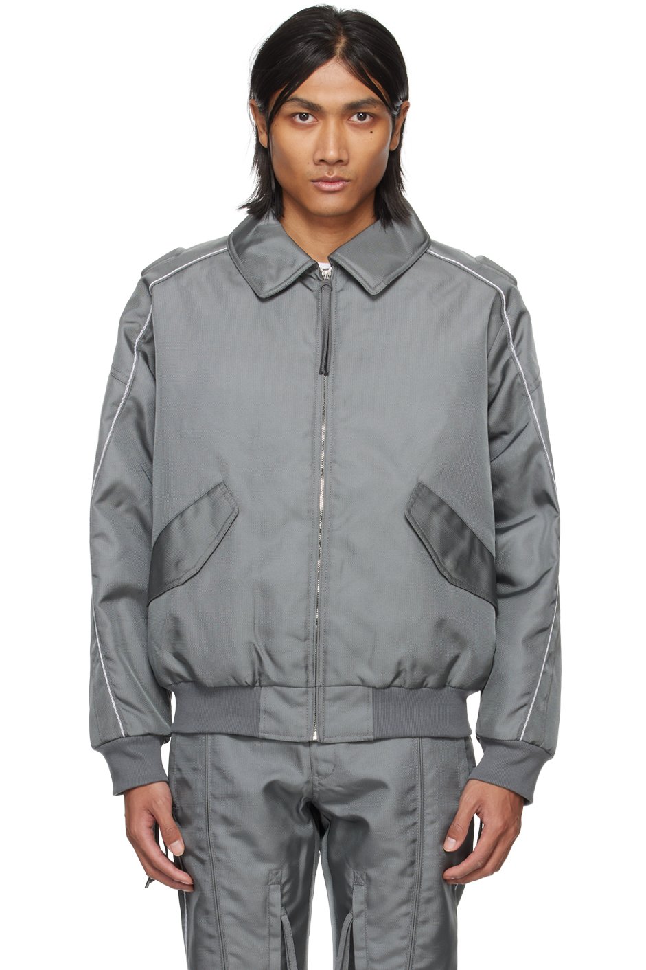KANGHYUK - Gray Lock Stitched Bomber Jacket