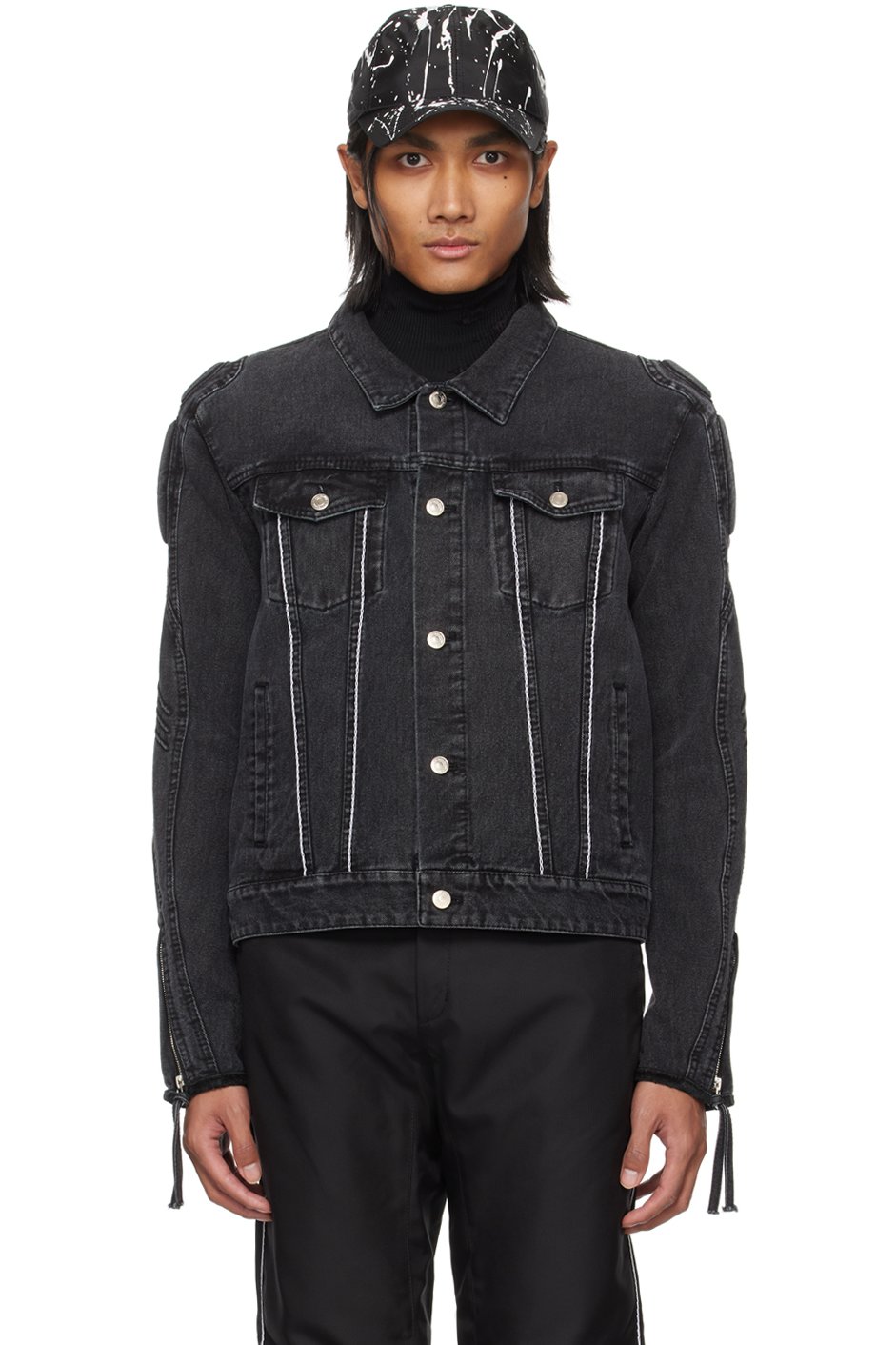 KANGHYUK - Black Lock Stitched Denim Jacket