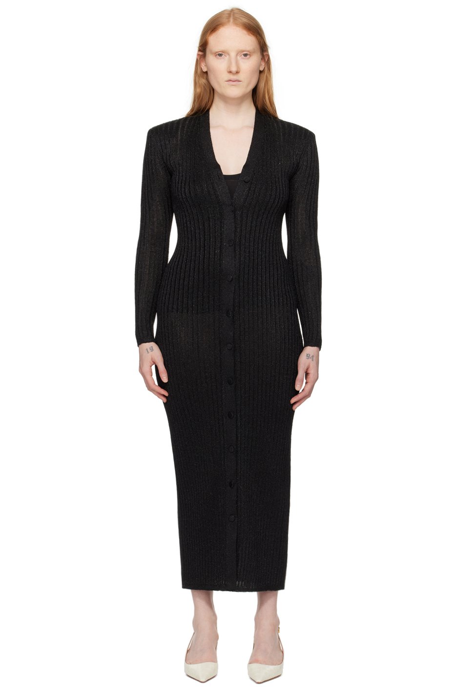 TOM FORD - Robe midi noire à fils métalliques