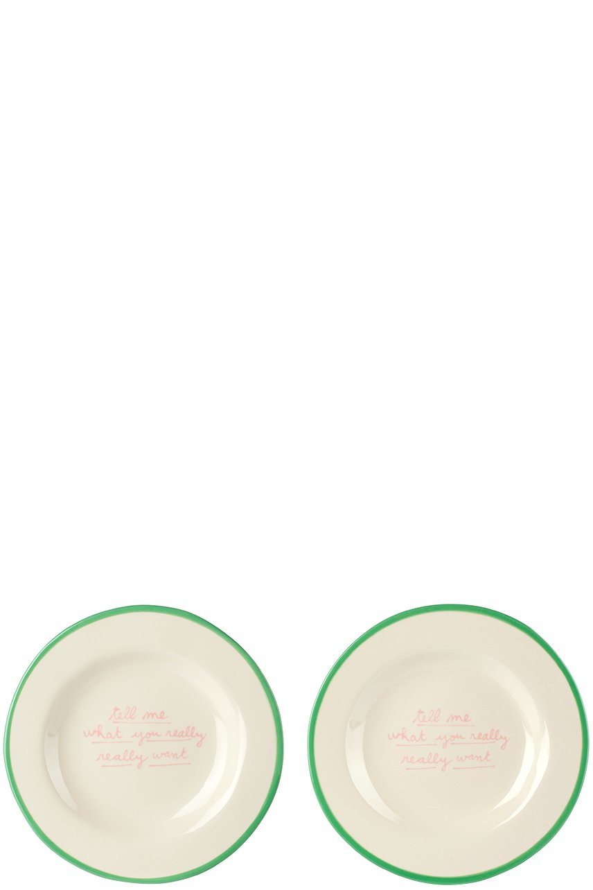Laetitia Rouget - Green & White 'Tell Me What You Really Want' Dessert Plate Set