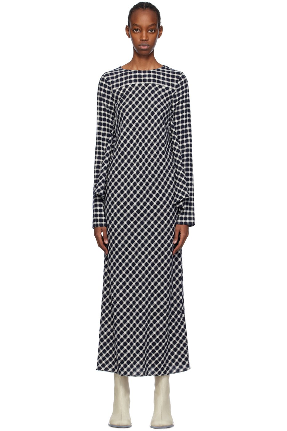 SHANG XIA - Robe longue noir et blanc à carreaux