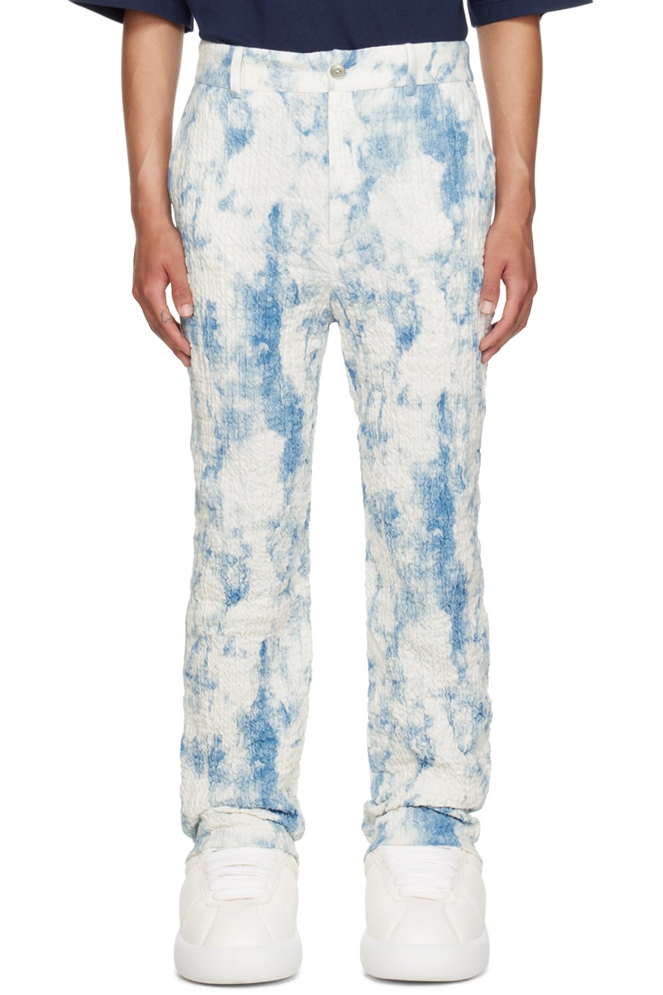 Feng Chen Wang - White & Blue Printed Trousers