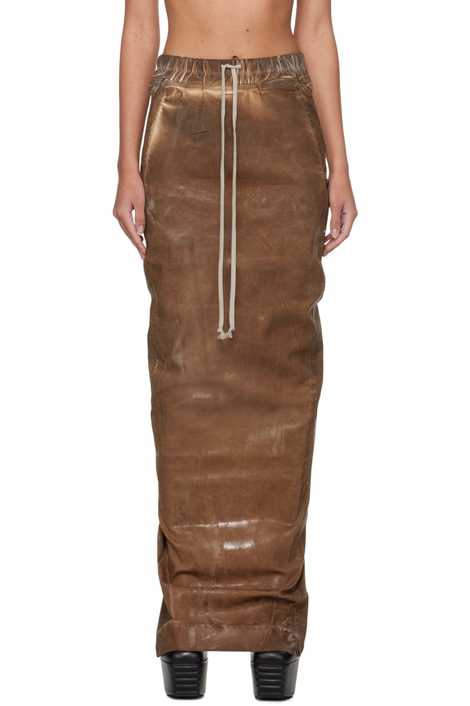 Rick Owens DRKSHDW - Jupe longue à enfiler Pillar brune en denim