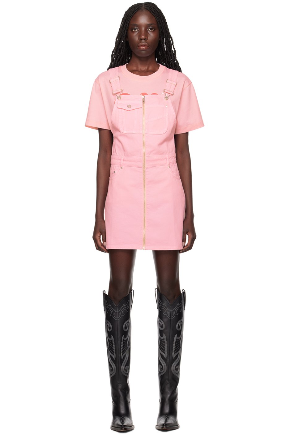 M05CH1N0 JEANS - Robe courte rose en denim à poches