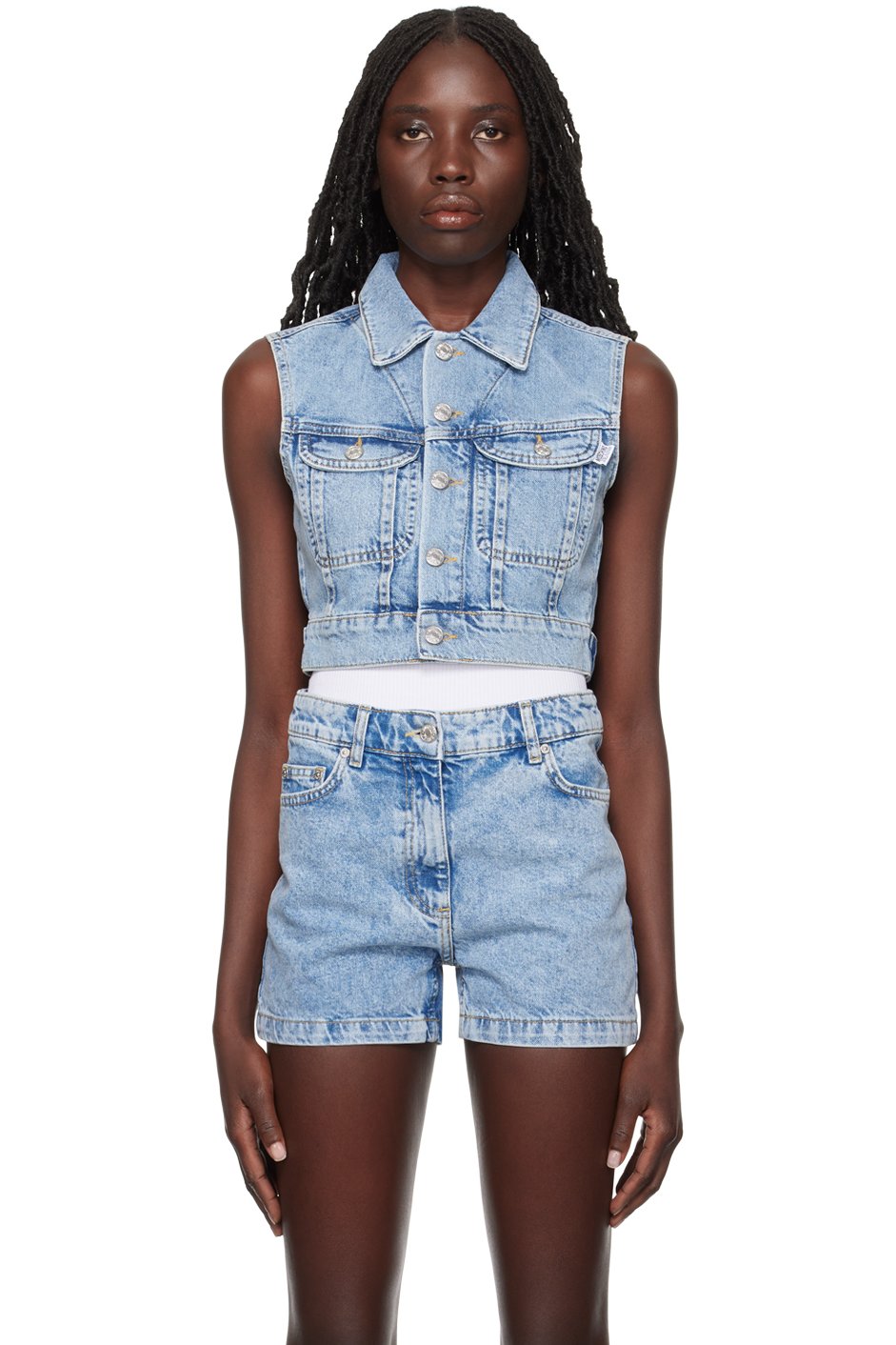 M05CH1N0 JEANS - Veste bleue en denim à effet délavé