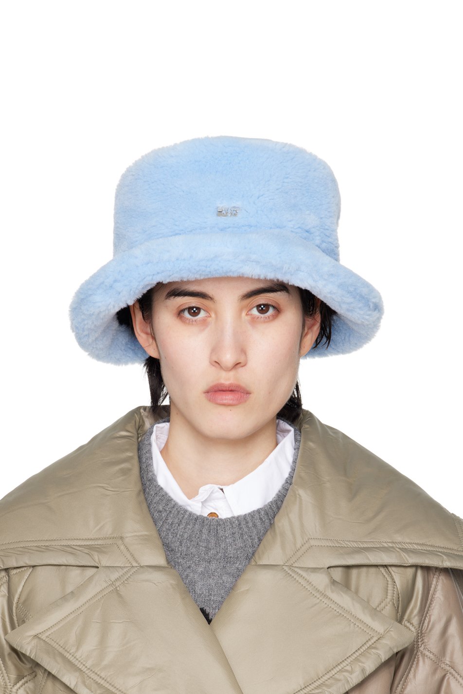 GANNI - Chapeau bob technique bleu en fourrure synthétique