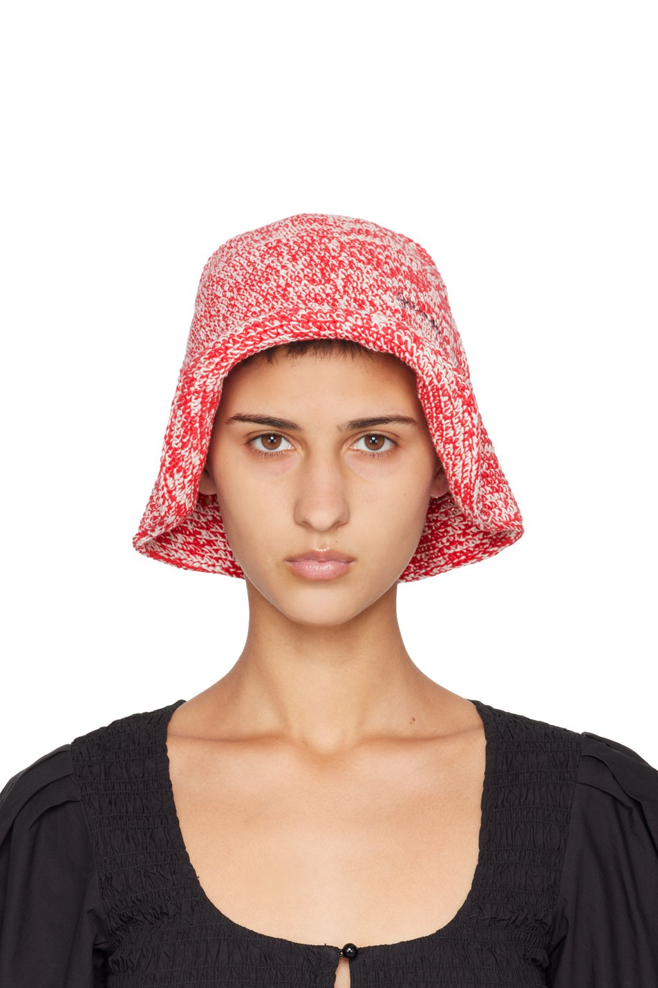 GANNI - Chapeau bob rouge et blanc en crochet