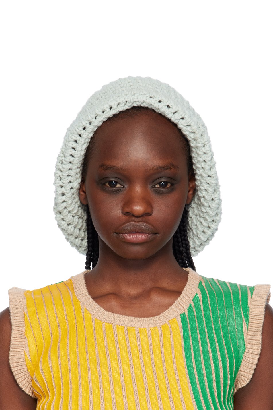Stanley Raffington - Bonnet bleu et blanc cassé en crochet exclusif à SSENSE