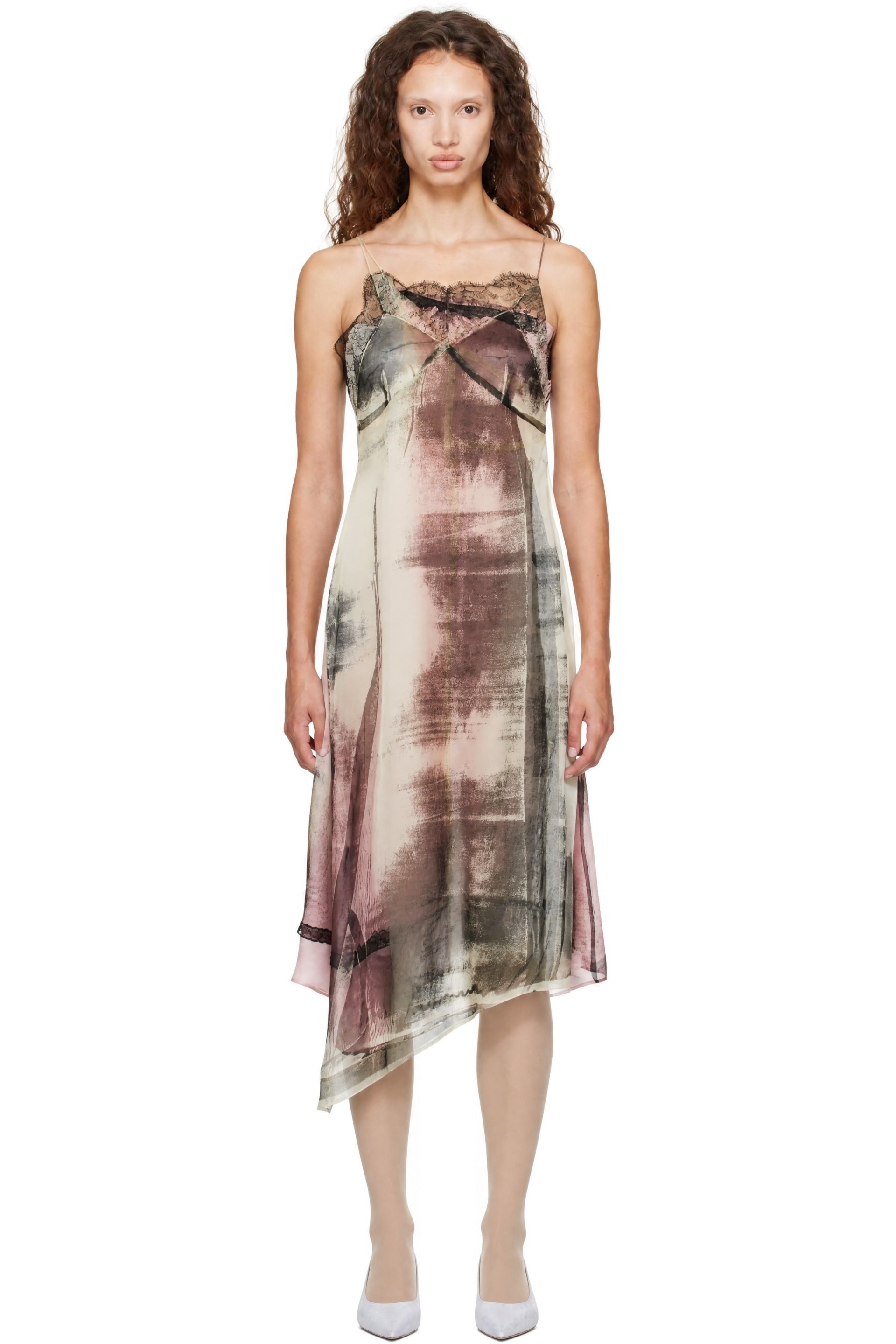 Maison Margiela - Off-White & Pink Silk Midi Dress