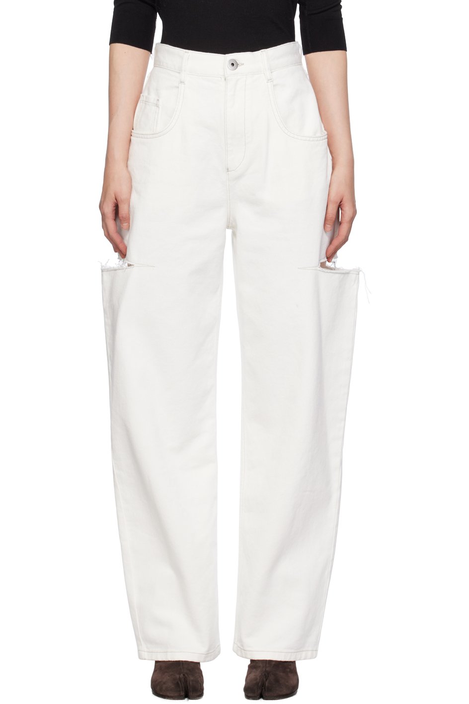Maison Margiela - Jean blanc à découpes