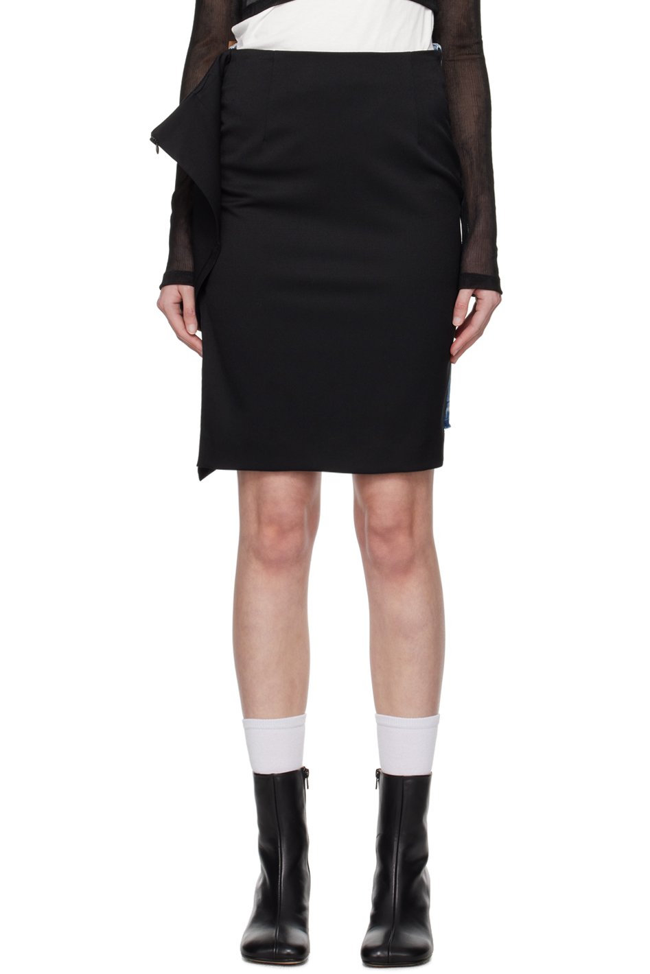 MM6 Maison Margiela - Jupe midi noir et bleu en denim à panneaux