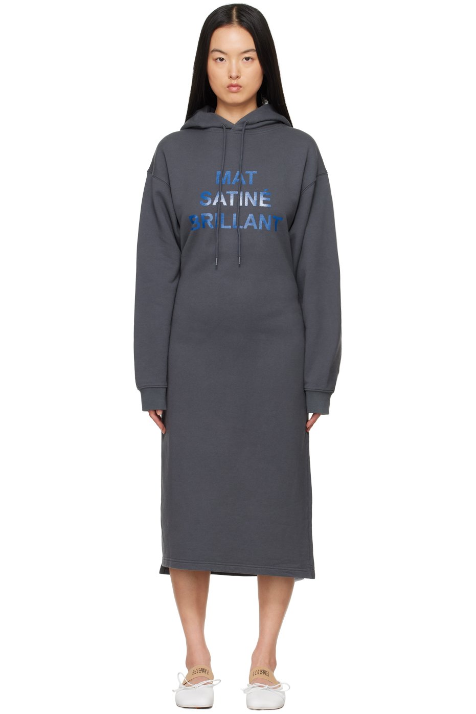 MM6 Maison Margiela - Robe midi 'Mat satiné brillant' grise