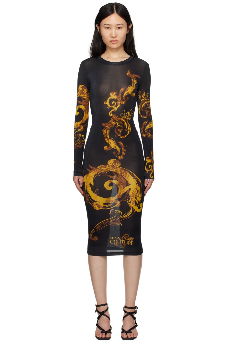 Versace Jeans Couture - Robe midi noire à image à logo imprimée