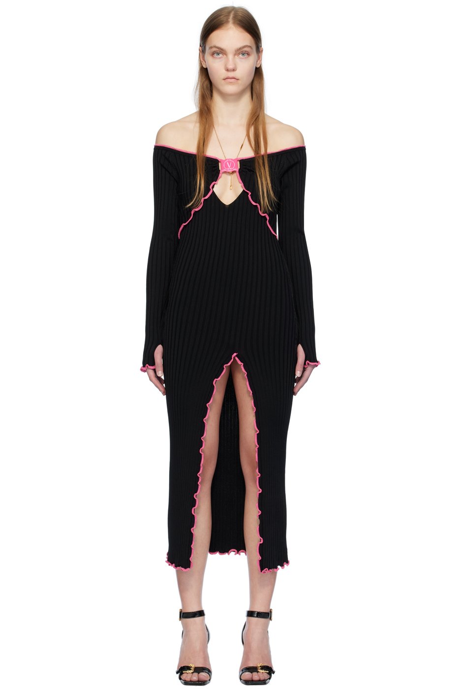 Versace Jeans Couture - Robe midi noire à logo circulaire