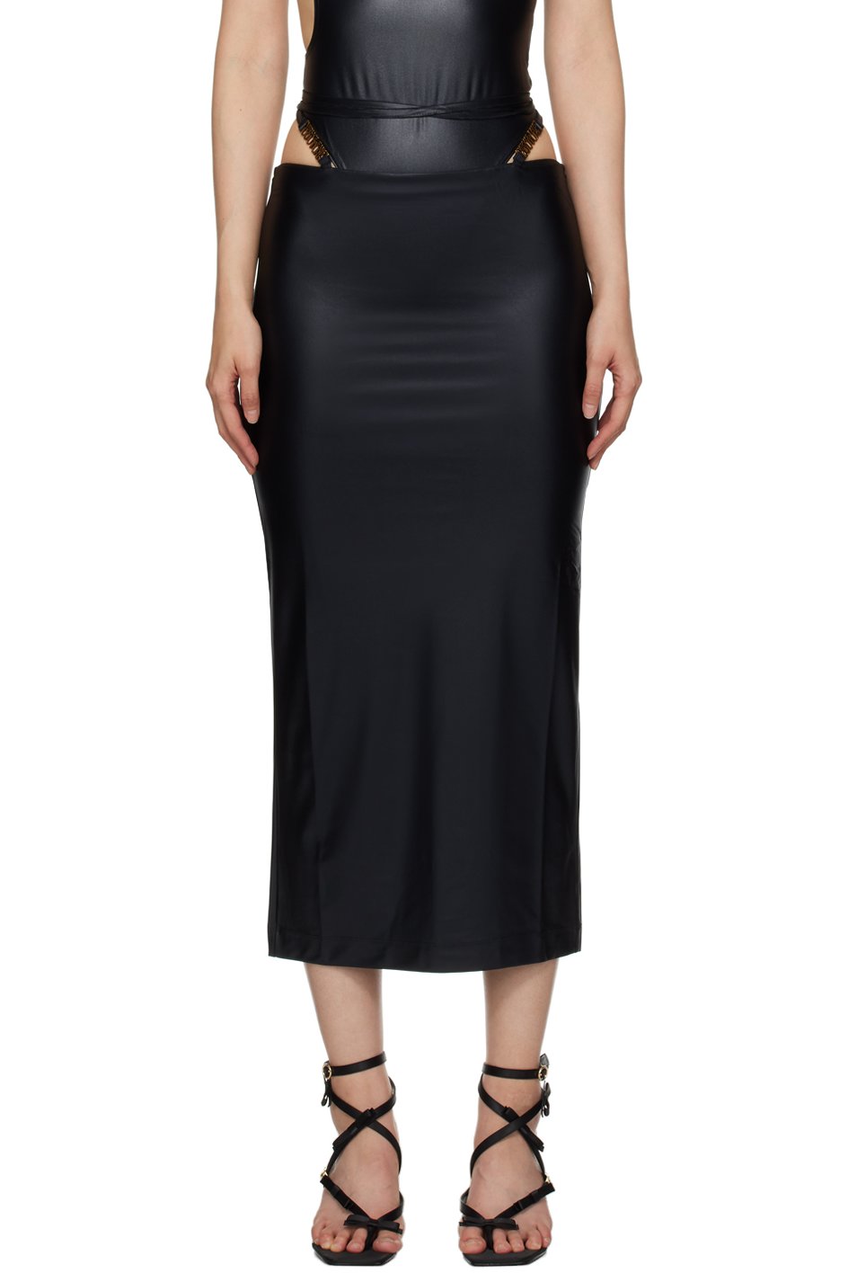 Versace Jeans Couture - Jupe longue noire à ferrures