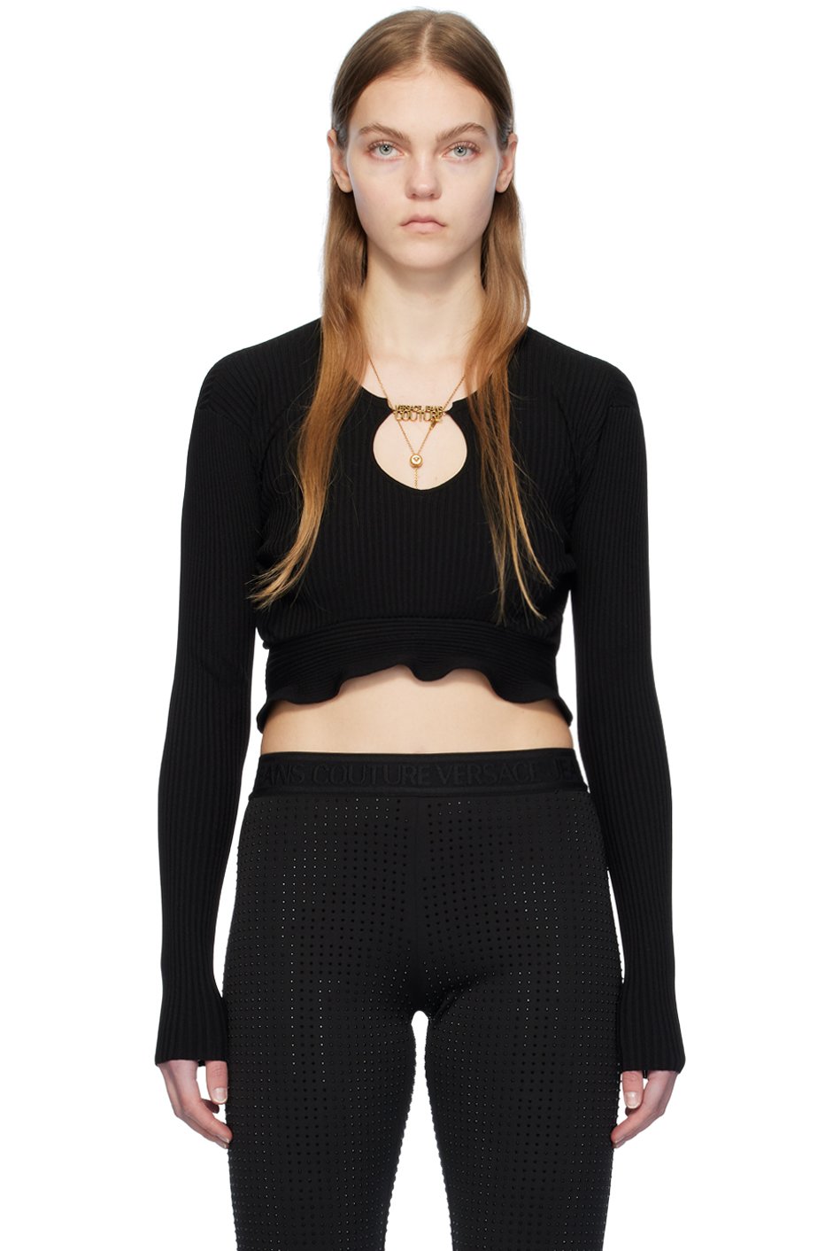 Versace Jeans Couture - Haut noir à panneaux à volants