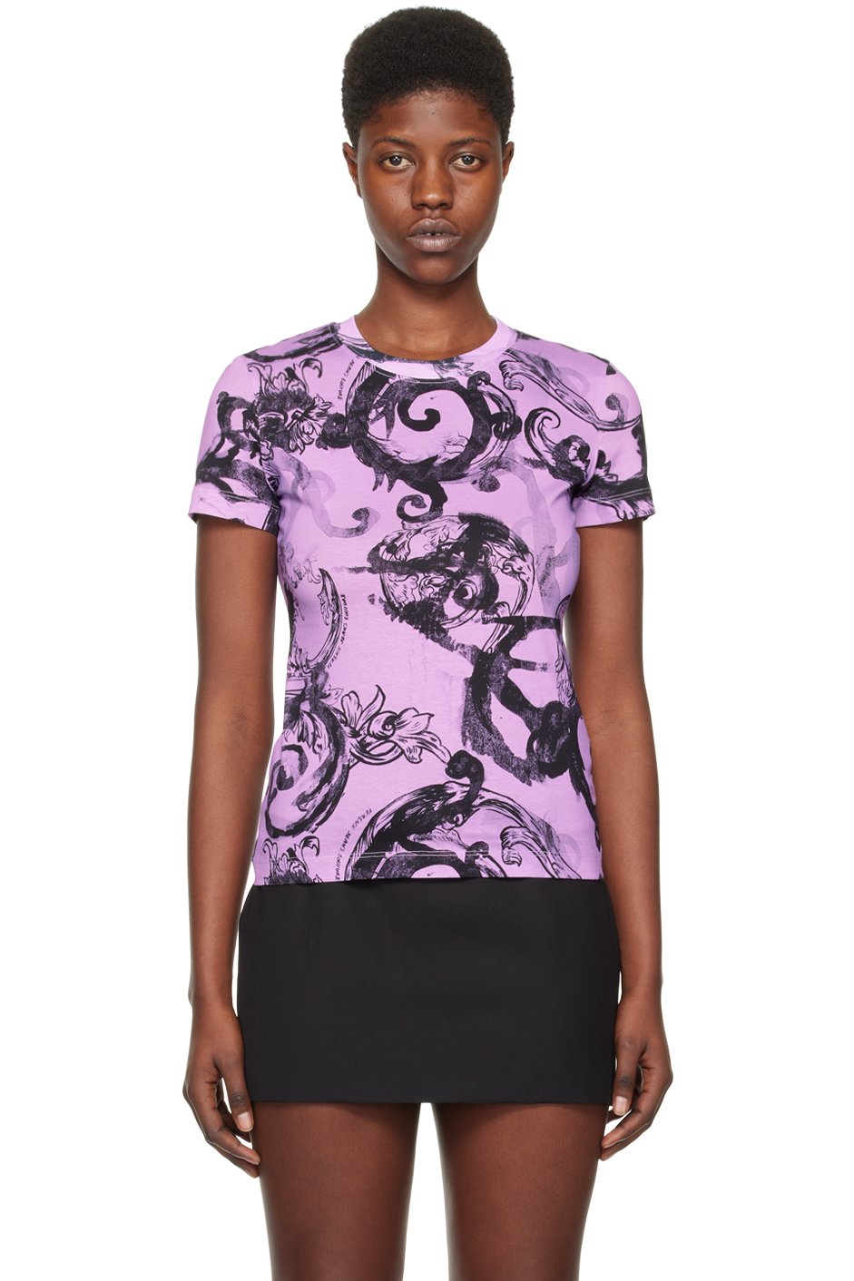 Versace Jeans Couture - T-shirt mauve à motif Watercolor Couture