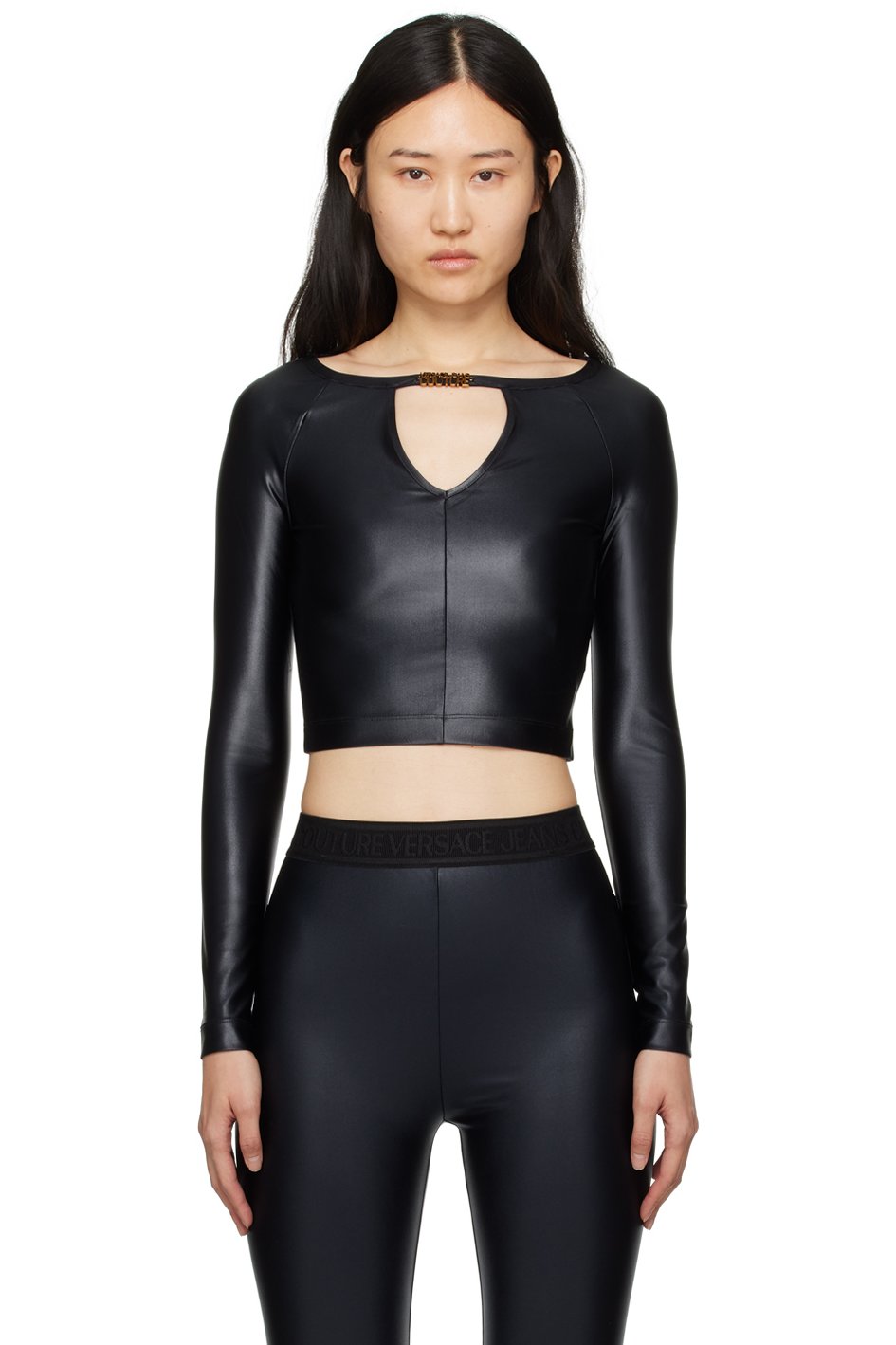 Versace Jeans Couture - T-shirt à manches longues noir à découpe