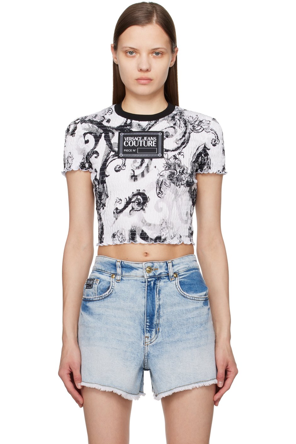 Versace Jeans Couture - T-shirt blanc et noir à motif Watercolor Couture
