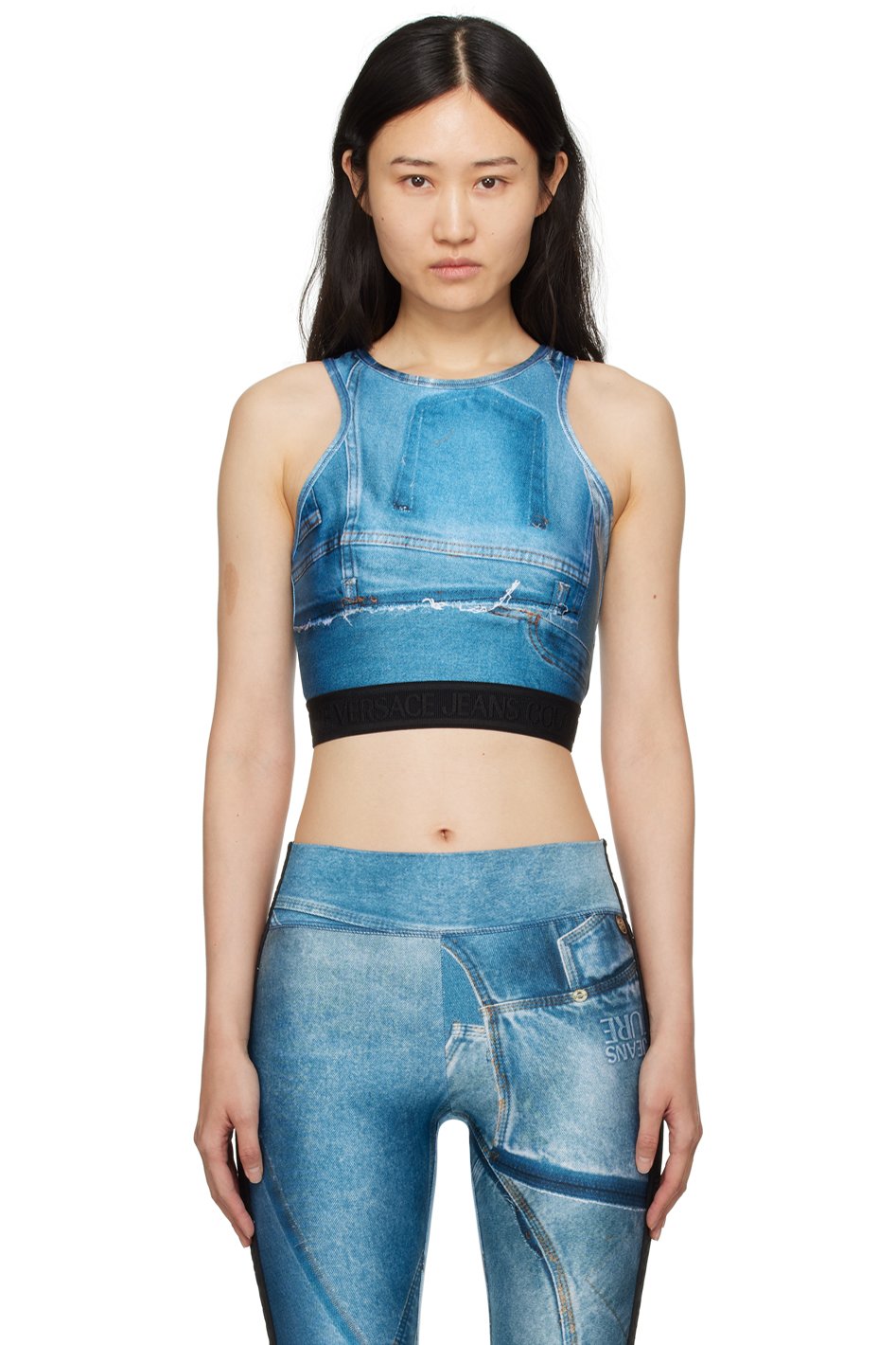 Versace Jeans Couture - Débardeur bleu à image trompe l'œil