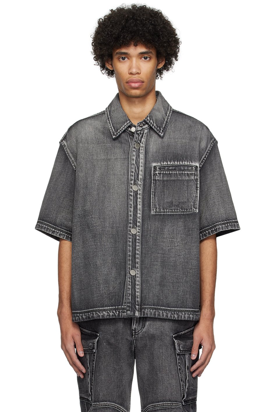 Solid Homme - Black Hardware Denim Shirt