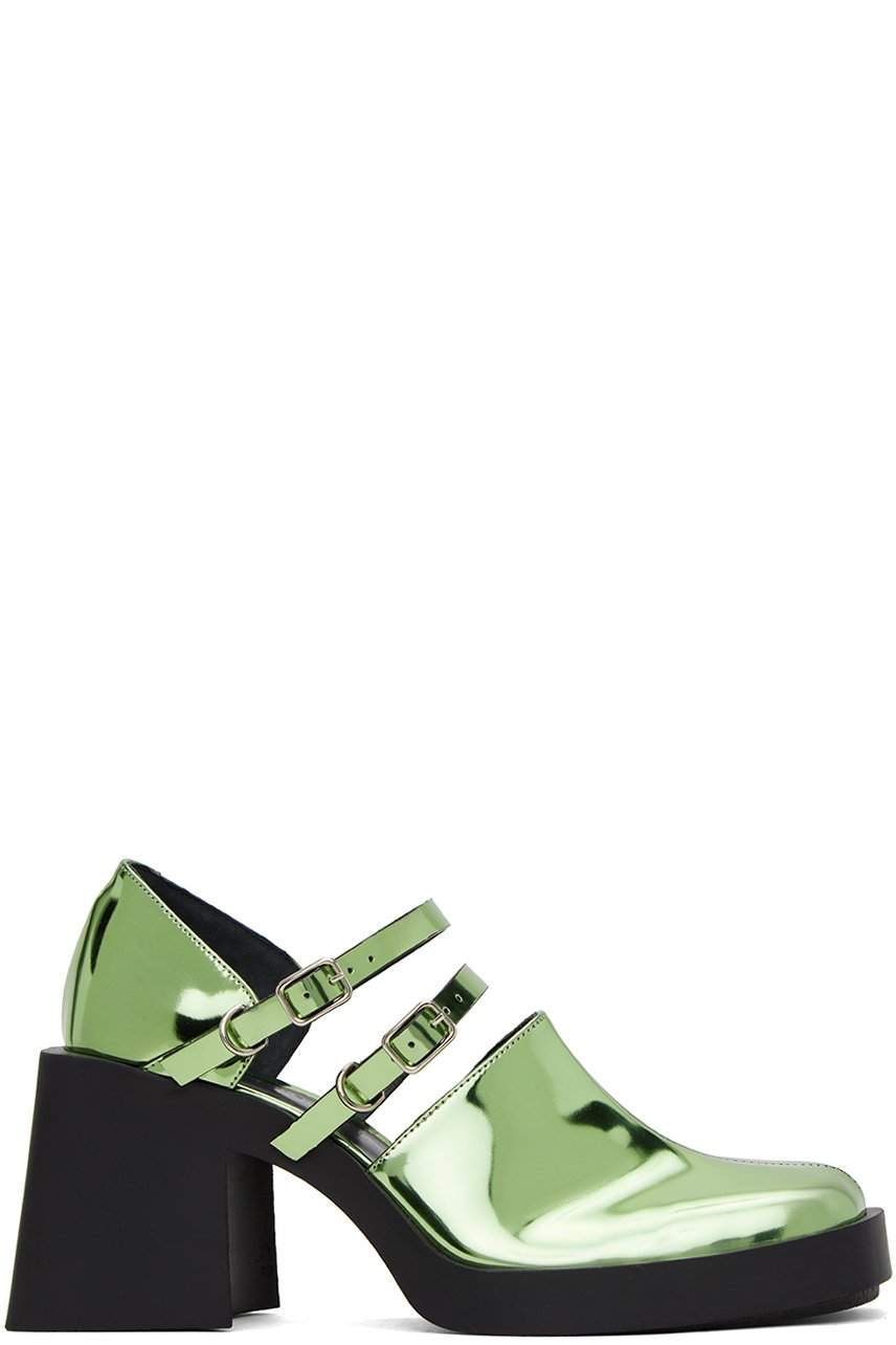 Justine Clenquet - Chaussures Charles IX à talon bottier Jennie vertes