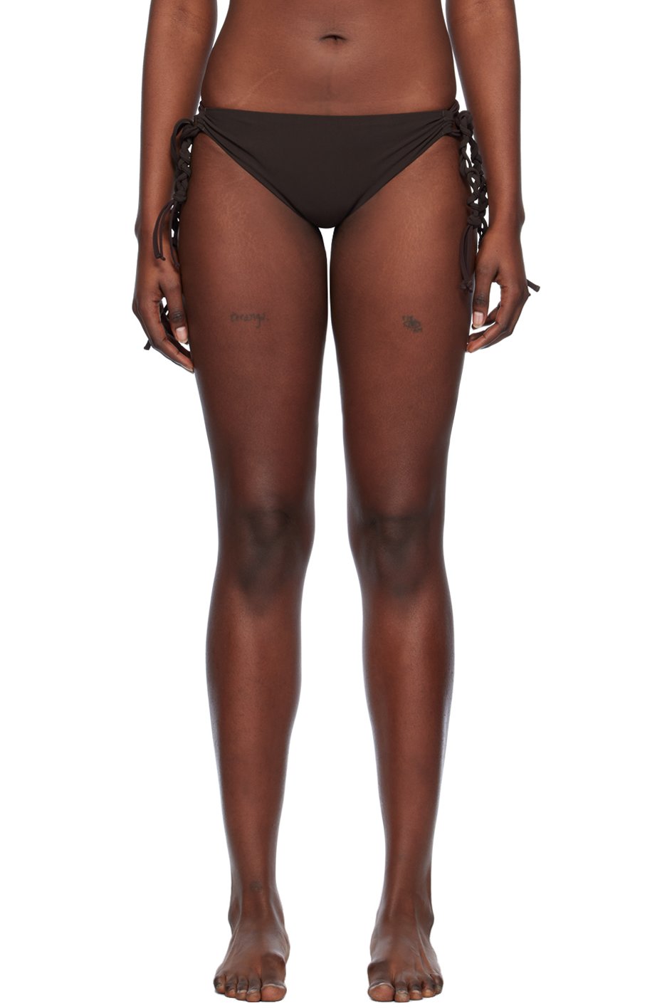 Jil Sander - Culotte de bikini brune à attaches à nouer torsadées