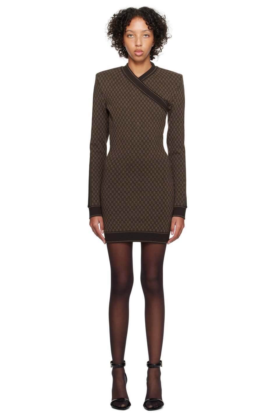 Balmain - Robe courte brune à monogrammes