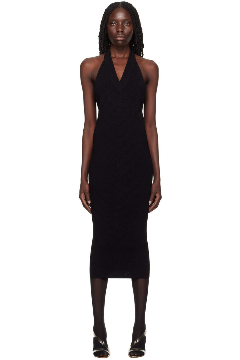Balmain - Robe midi noire à corsage bain de soleil