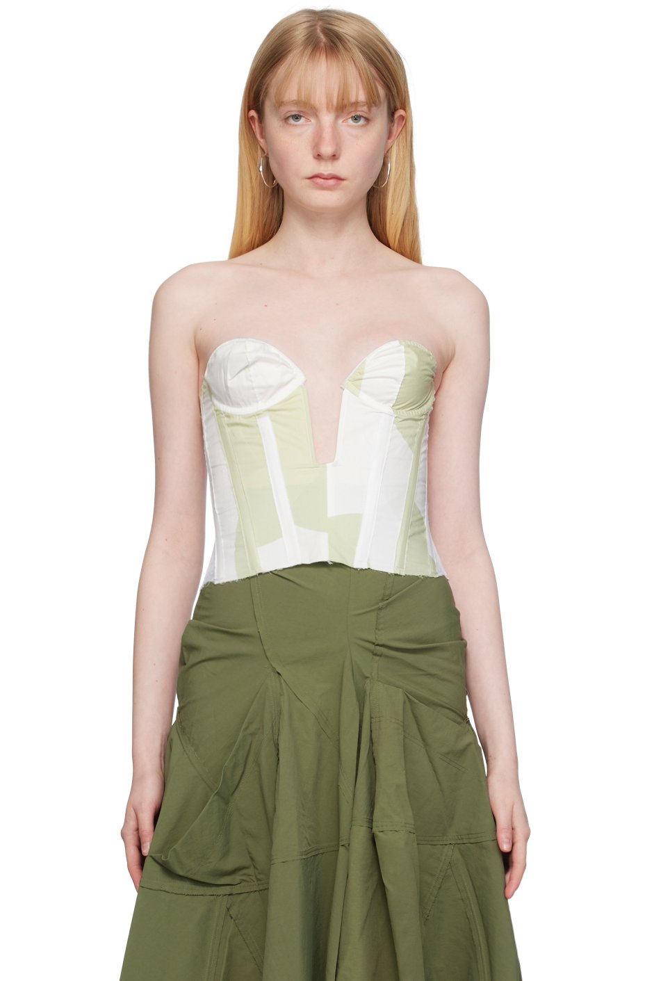 Talia Byre - Corset blanc et vert à encolure en cœur