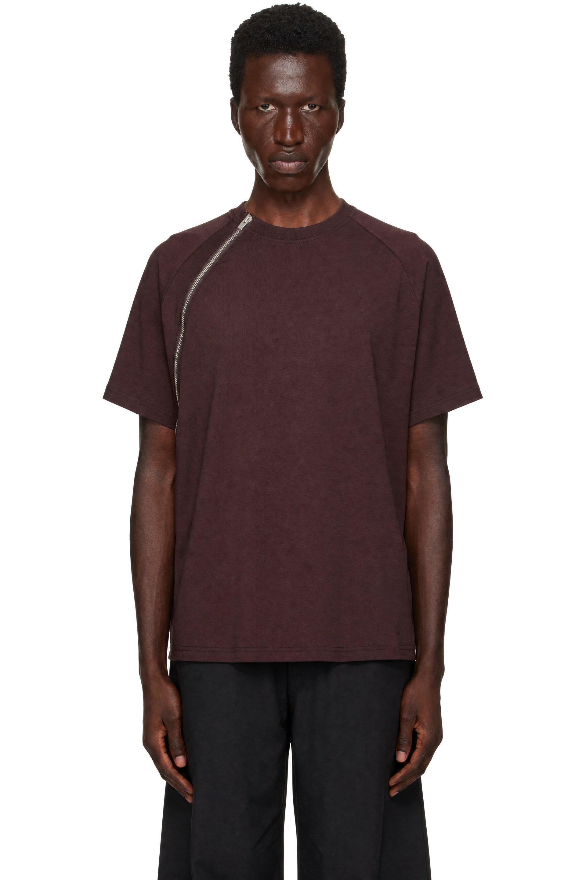 HELIOT EMIL - Burgundy Sequence Zip T-shirt