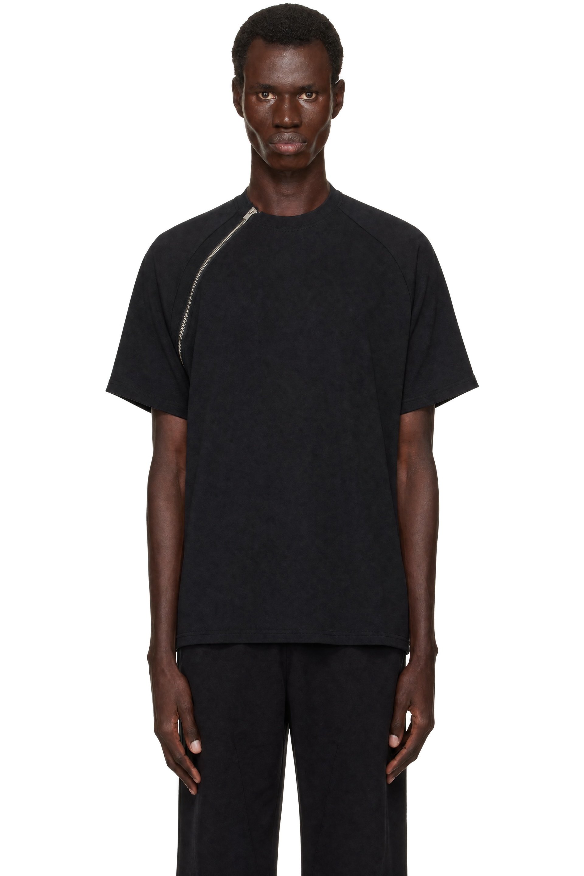 HELIOT EMIL - Black Sequence Zip T-shirt