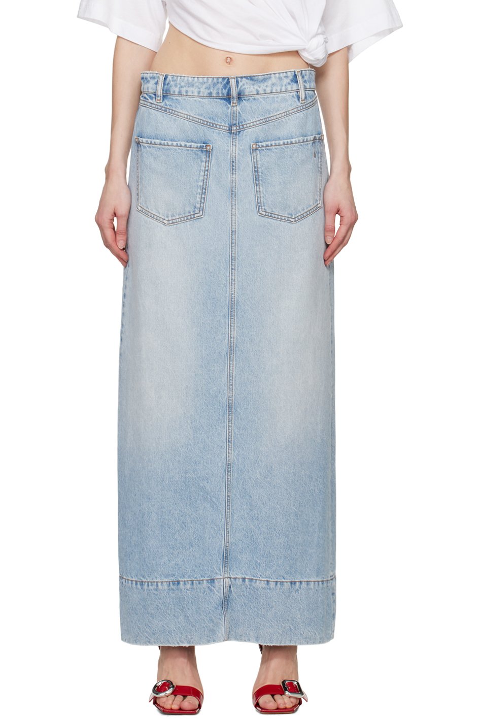 Sportmax - Jupe longue bleue en denim à effet délavé