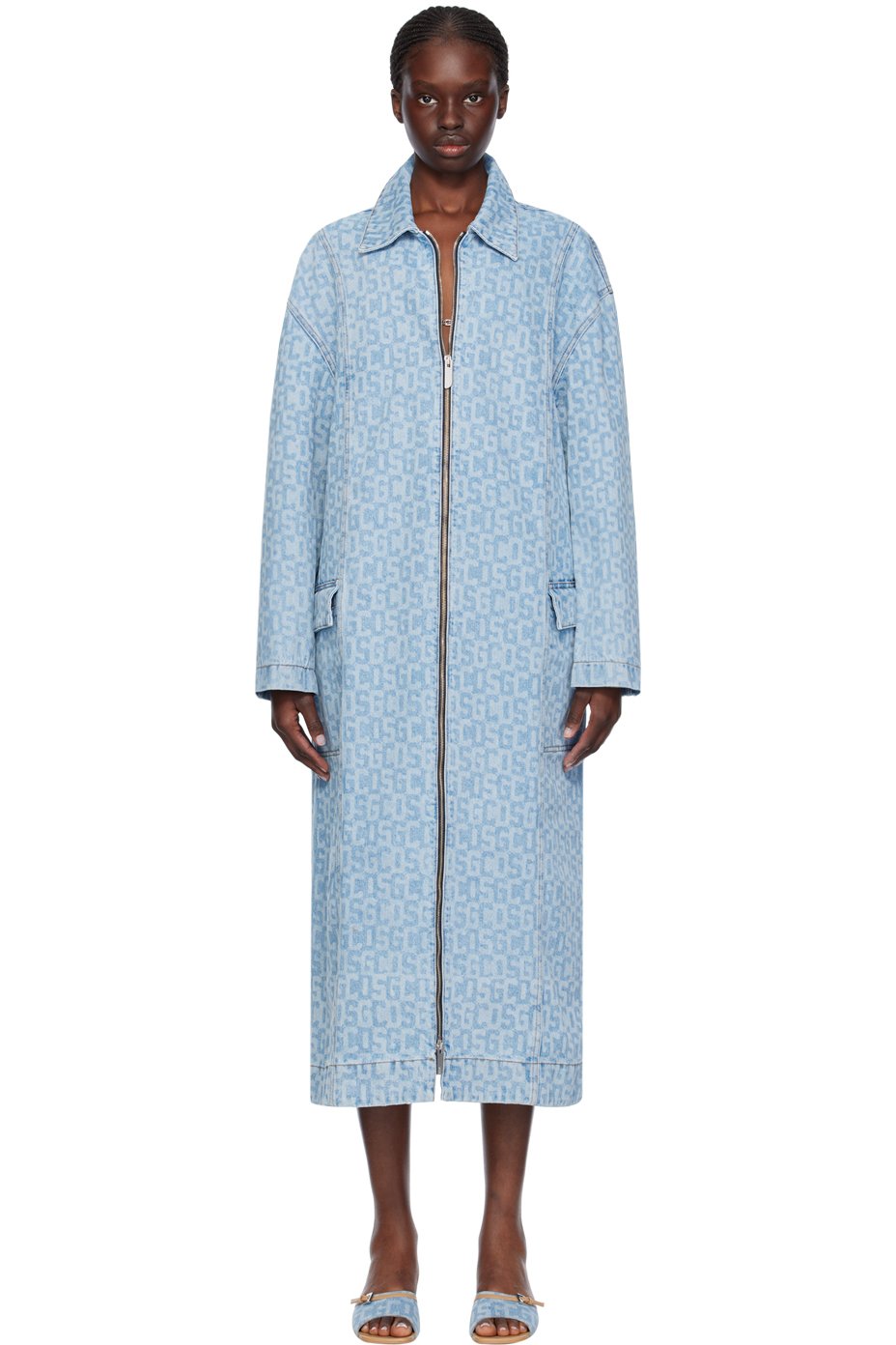 GCDS - Manteau bleu en denim à monogrammes