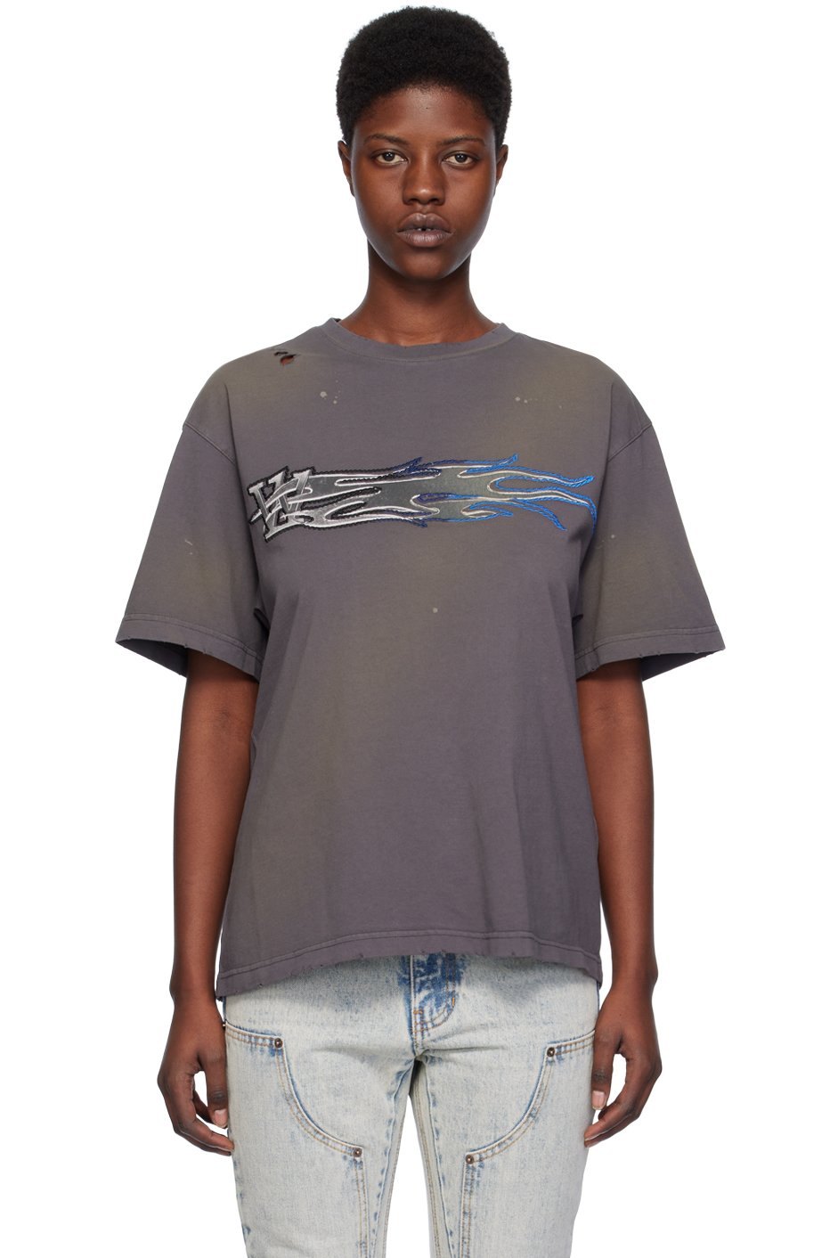 We11done - T-shirt gris à logo imprimé