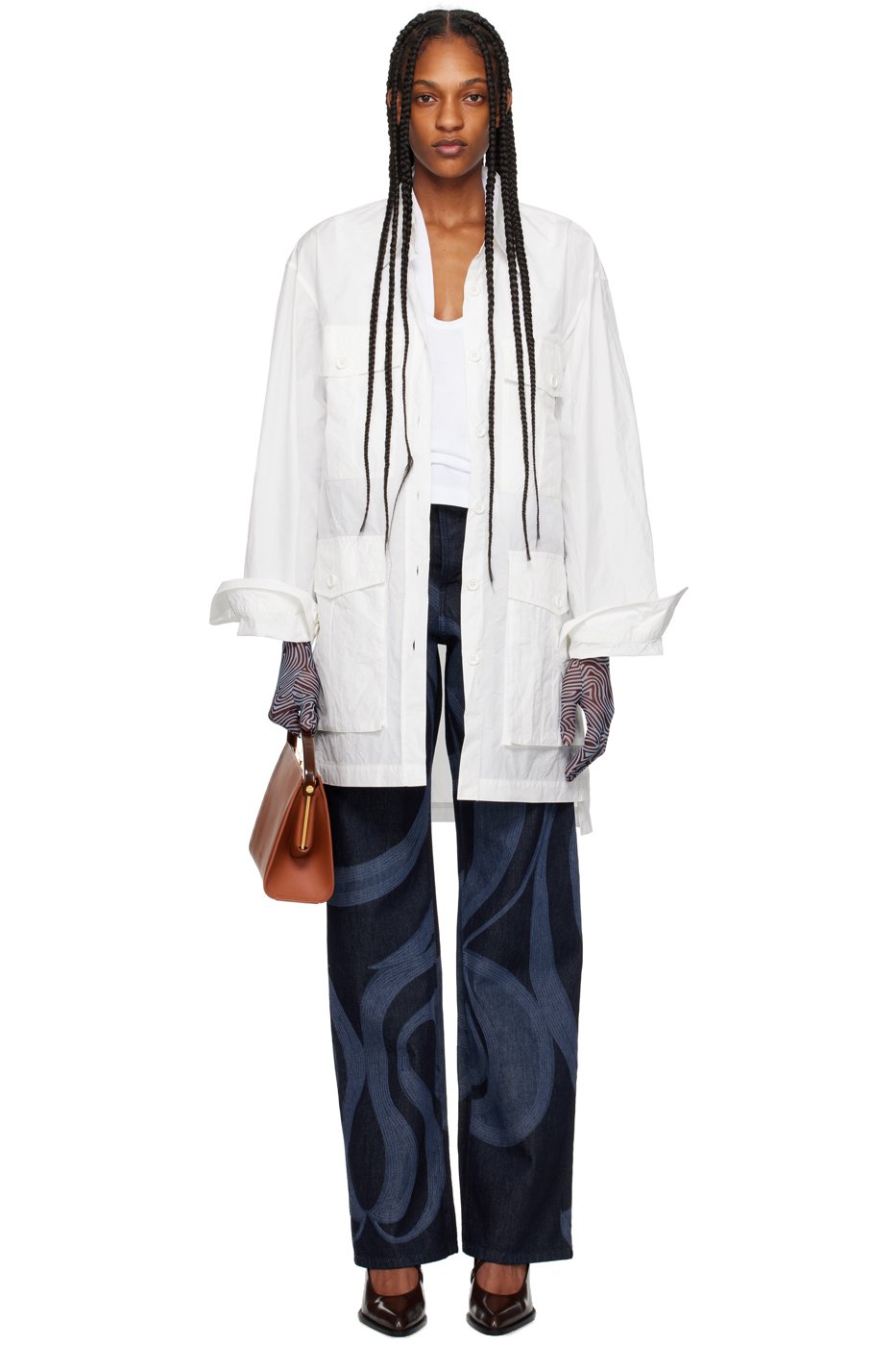 Dries Van Noten - Robe midi surdimensionnée blanche